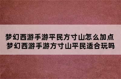 梦幻西游手游平民方寸山怎么加点 梦幻西游手游方寸山平民适合玩吗